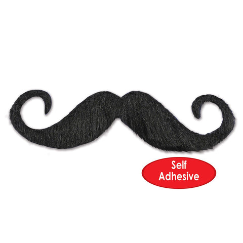 Handlebar Hairy Mustache – 5”, Black, Self-Adhesive | Costume Accessory