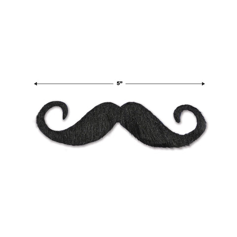 Handlebar Hairy Mustache – 5”, Black, Self-Adhesive | Costume Accessory