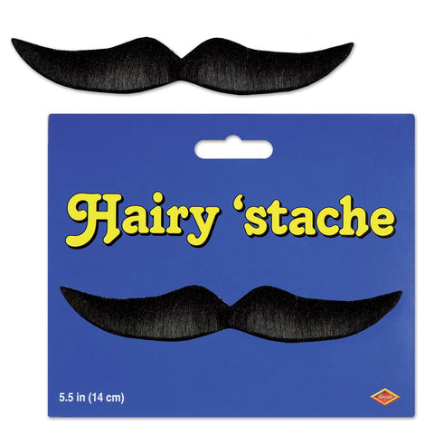 Hairy 'stache 5 1/2" Black; self-adhesive Moustache