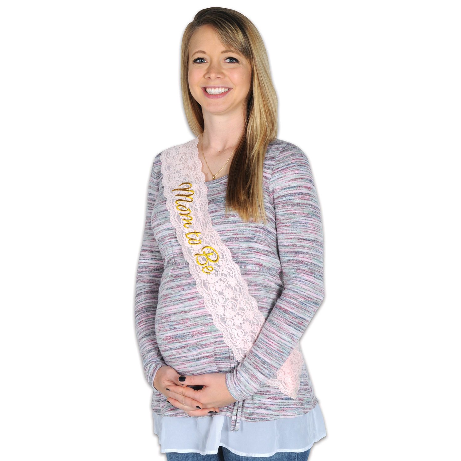 Mom To Be Pink Lace Sash – 28½" x 4" Baby Shower Accessory for Expecting Moms