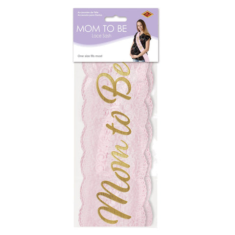Mom To Be Pink Lace Sash – 28½" x 4" Baby Shower Accessory for Expecting Moms