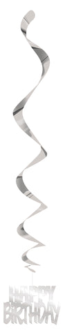 Silver 32" Foil  "Happy Birthday" Hanging Swirl Decorations 3ct