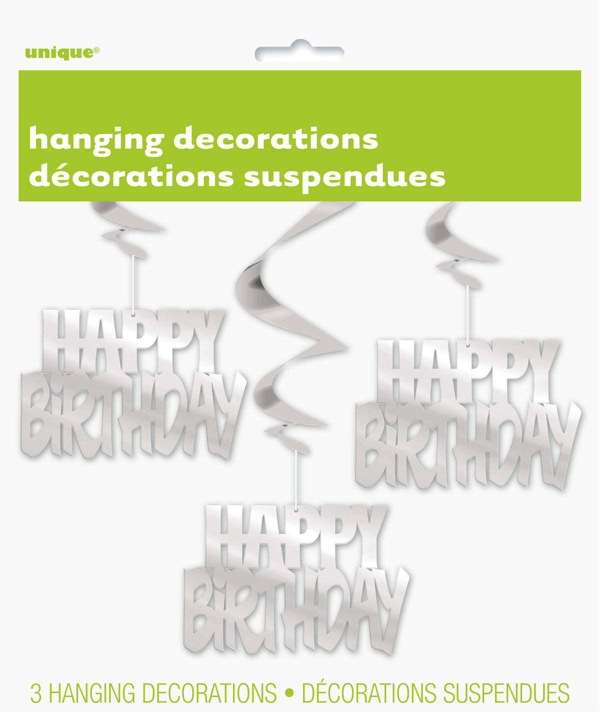 Silver 32" Foil  "Happy Birthday" Hanging Swirl Decorations 3ct