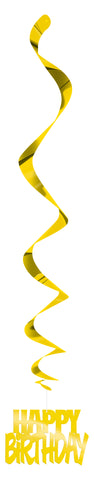 Gold 32" Foil  "Happy Birthday" Hanging Swirl Decorations 3ct