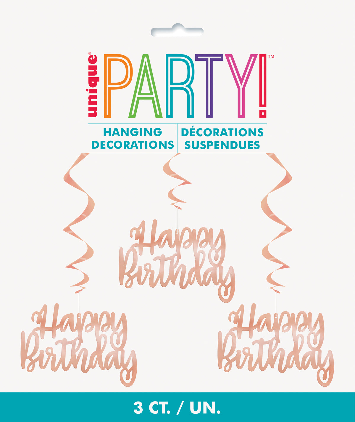 Rose Gold 32" Foil  "Happy Birthday" Hanging Swirl Decorations 3ct