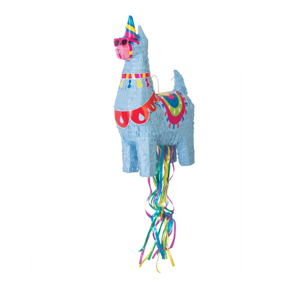 Llama 3D pinata with party hat and sunglasses displayed for party decoration in Manahawkin, NJ from Party Fair