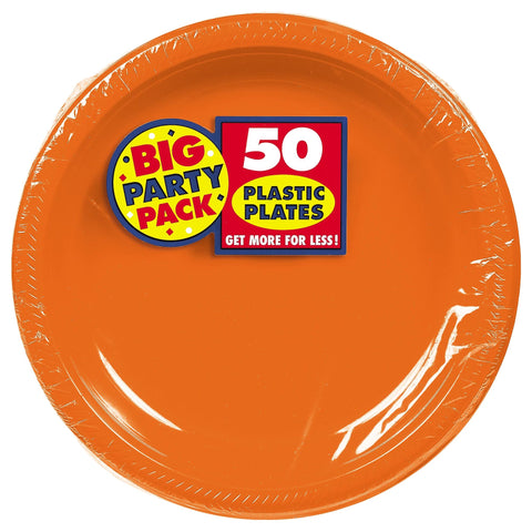 Orange  7" Round Plastic Plates, 50 count