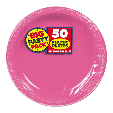 Pink 7" Round Plastic Plates, 50 count