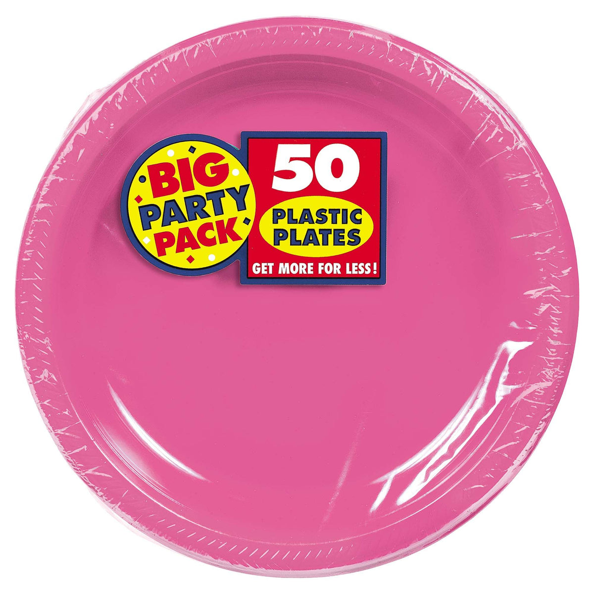 Bright Pink 10 1/4" Round Plastic Plates, 50 Count