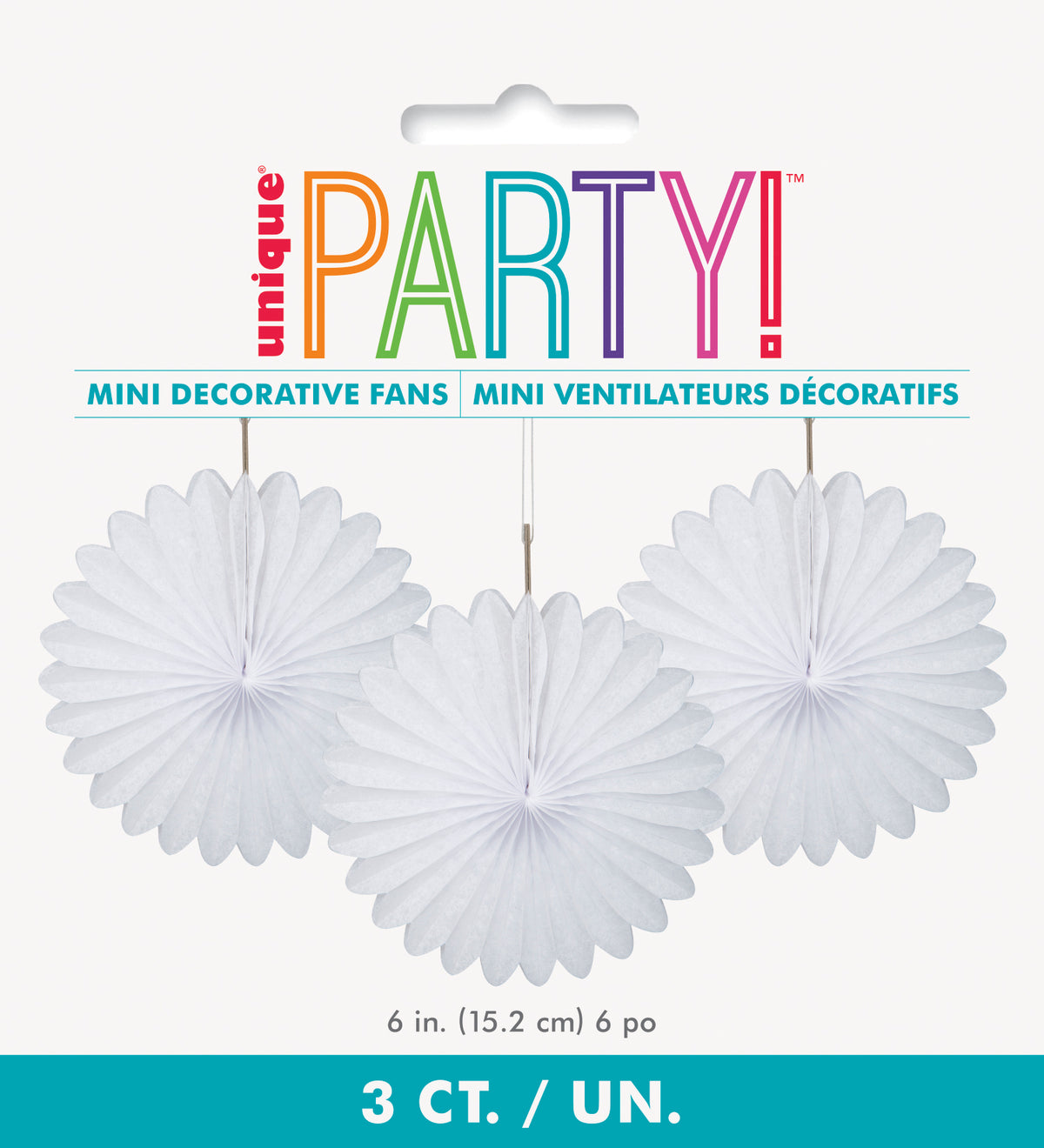 White Solid 6" Tissue Paper Fans  3ct