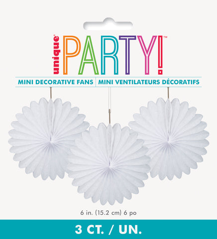 White Solid 6" Tissue Paper Fans  3ct