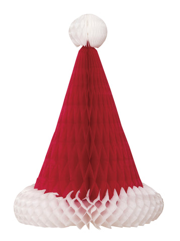Santa Hat Honeycomb Centerpiece 12” – Christmas Table Décor, Holiday Party Decoratio