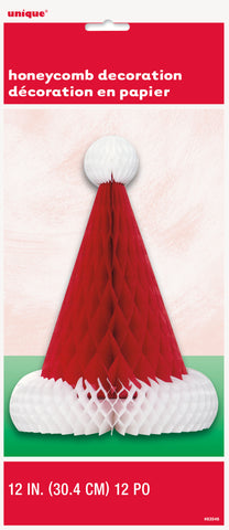 Santa Hat Honeycomb Centerpiece 12” – Christmas Table Décor, Holiday Party Decoratio
