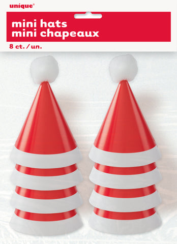 Mini Santa Party Hats with Pom Pom 8ct – Christmas Holiday Party Accessories