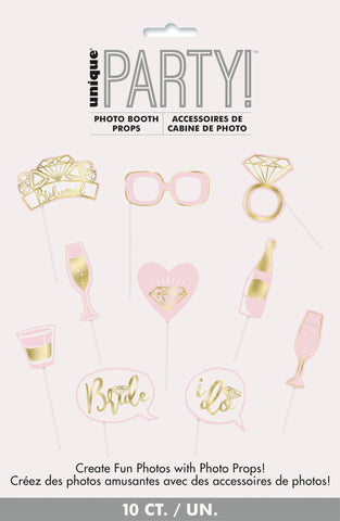 Pink & Gold Foil Bachelorette Party Photo Booth Props - 10ct | Fun & Elegant Decor for Bride, Wedding, or Bridal Shower