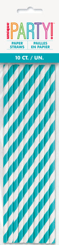 Caribbean Teal Striped Paper Straws  10ct