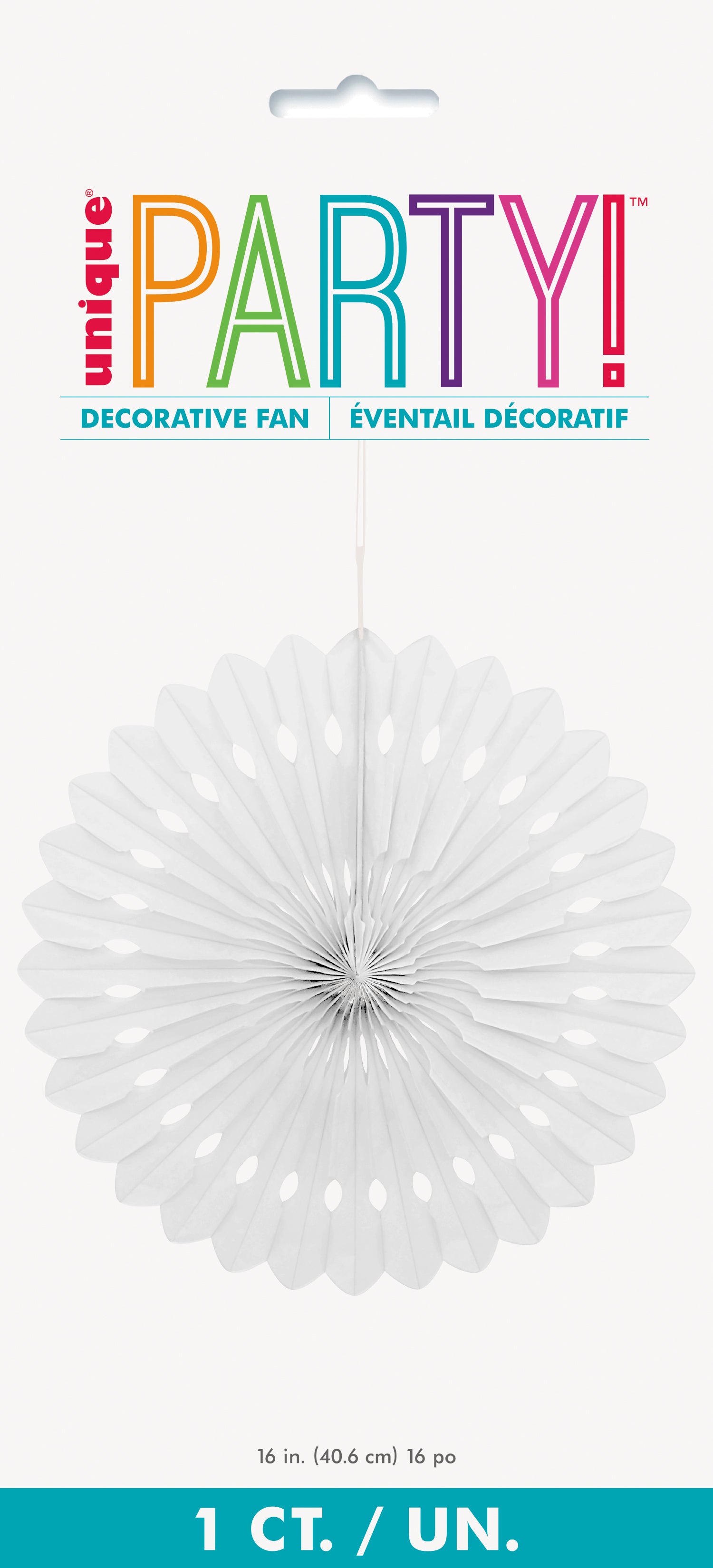 White Solid 16 Tissue Paper Fan"