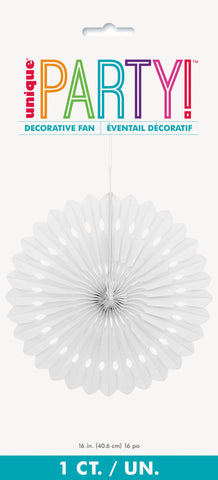 White Solid 16 Tissue Paper Fan"