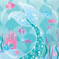 Mermaid Beverage Napkins (16ct) – Ocean-Themed Party Napkins for Kids’ Birthday & Summer Events