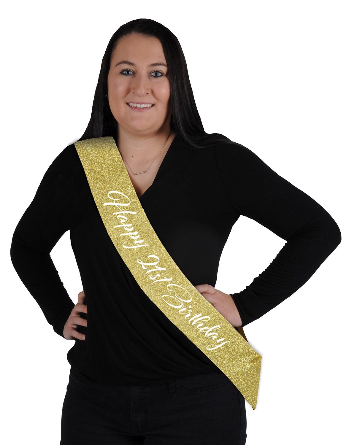 Happy "21st" Birthday Gold Glittered 32½" x 3½" Sash