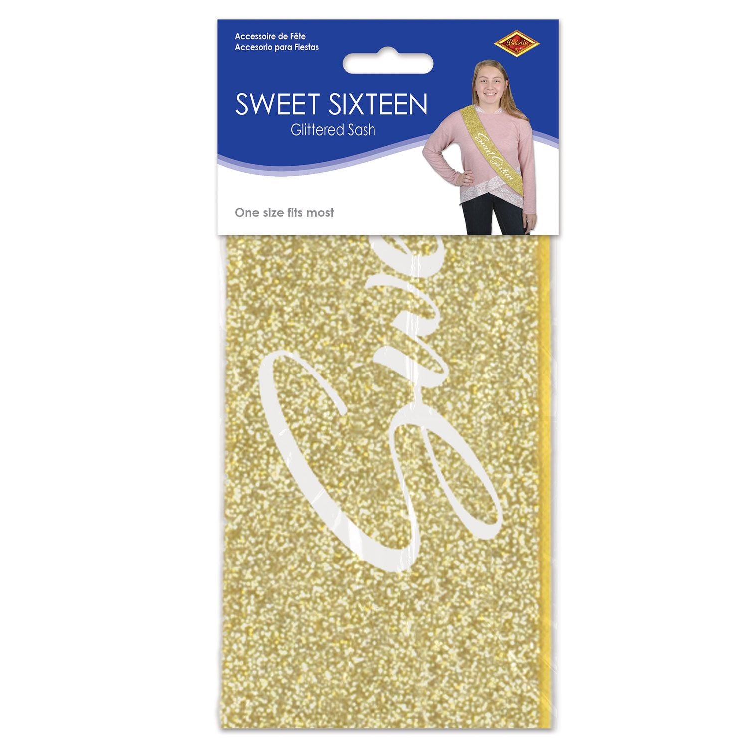 Sweet Sixteen Gold Glitter Sash – 32½" x 3½" Birthday Party Accessory for 16th Celebration