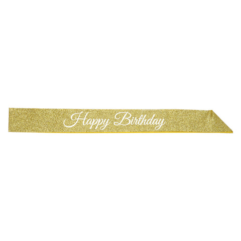 Happy Birthday Glittered Pink Sash 32 1/2" x 3 1/2"