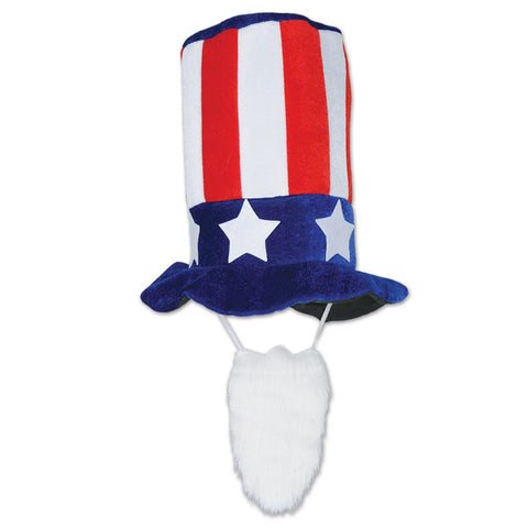 Plush Patriotic Hat Attached Beard One size 1 Per Package