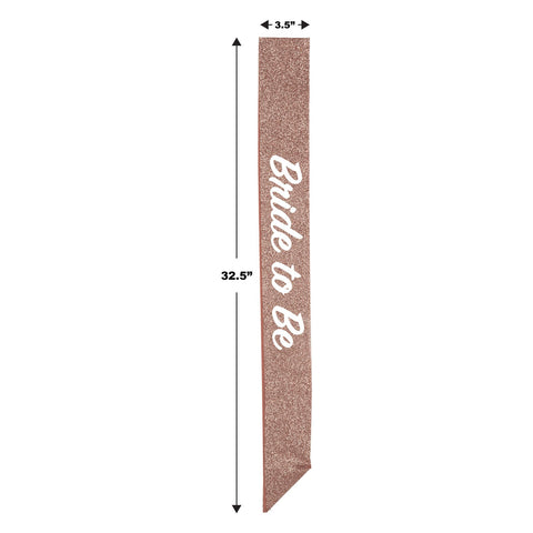 Bride To Be Rose Gold Glitter Sash – 32½" x 3½" Bachelorette & Bridal Shower Accessory