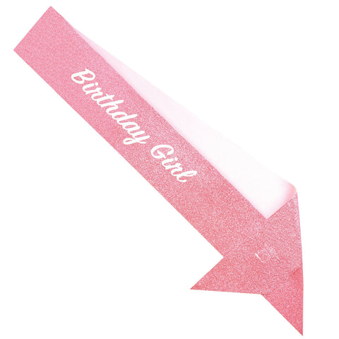 Birthday Girl Pink Glitter Sash – 27" x 3½" Party Accessory for Women & Teens