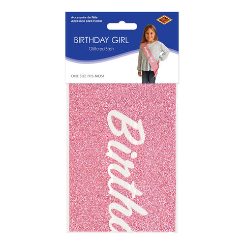Birthday Girl Pink Glitter Sash – 27" x 3½" Party Accessory for Women & Teens