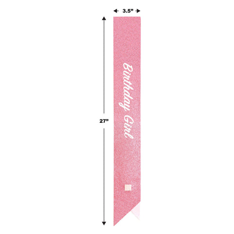 Birthday Girl Pink Glitter Sash – 27" x 3½" Party Accessory for Women & Teens