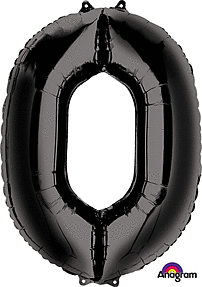 Black #0 Shaped Mylar Supershape Balloon 34 inch