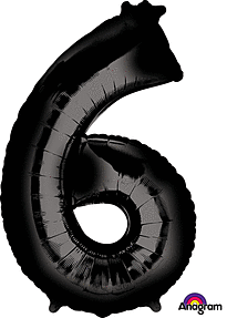 Black #6 Shaped Mylar Supershape Balloon 34 inch