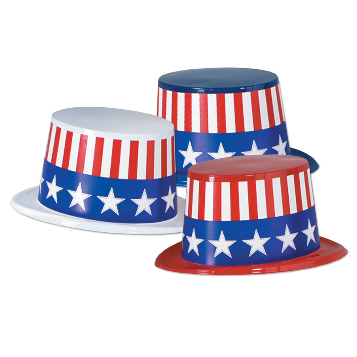 Plastic Top Hat w/Patriotic Band Assorted Red, White, and Blue Colors 1 Per Package