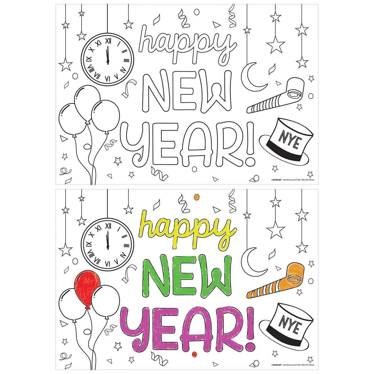 New Years Eve Coloring Paper Placemats 24 per package 11" x 16"