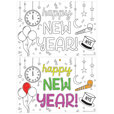 New Years Eve Coloring Paper Placemats 24 per package 11" x 16"