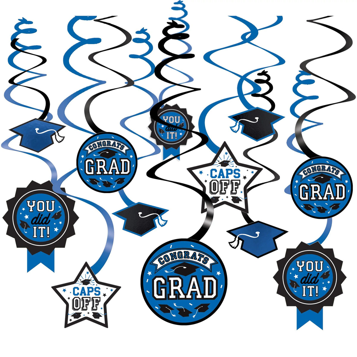 Royal Blue Graduation Value Pack Swirl Decorations