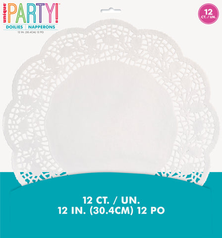 White Paper Doilies – 12" Round Lace Design (12ct) | Decorative Placemats for Cakes, Trays, Weddings & Parties