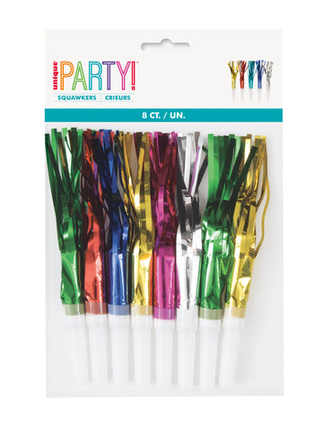 Fringed Squawker Blowouts – 8 Count Party Noise Makers