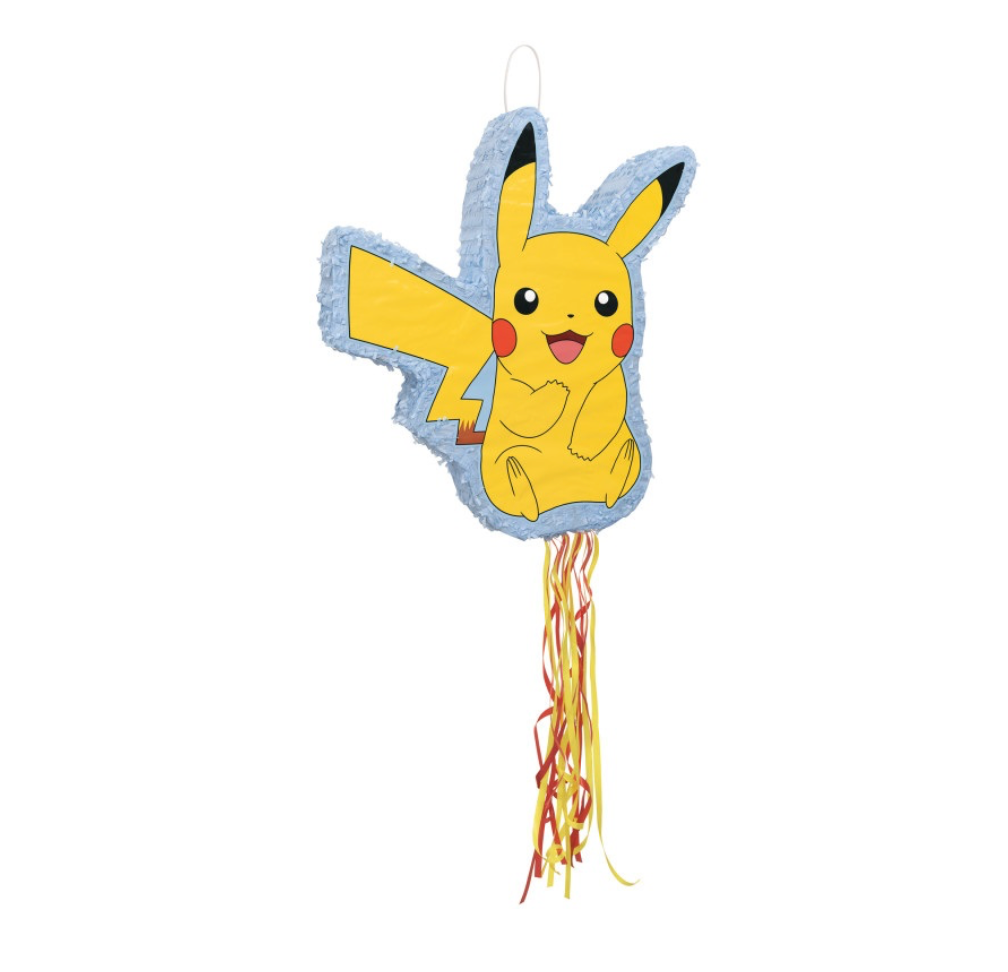 Pikachu pull pinata shown in retail packaging at party supply store in Manahawkin, NJ