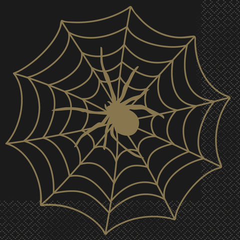 Black & Gold Spider Web Luncheon Napkins  16ct