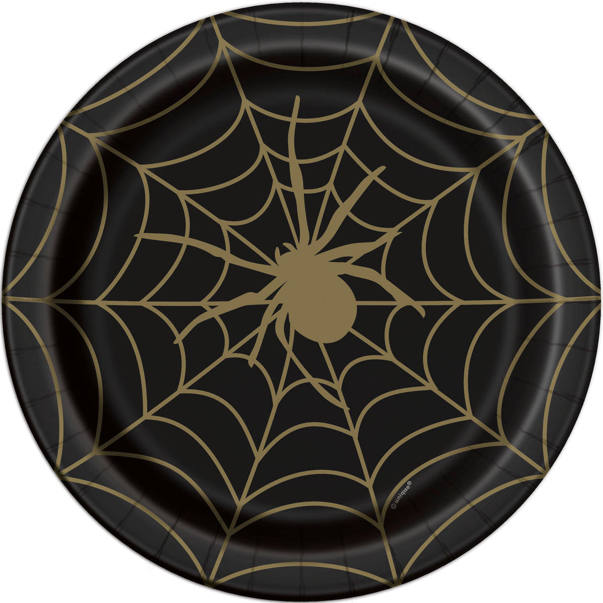 Black & Gold Spider Web Round 9” Dinner Plates  8ct
