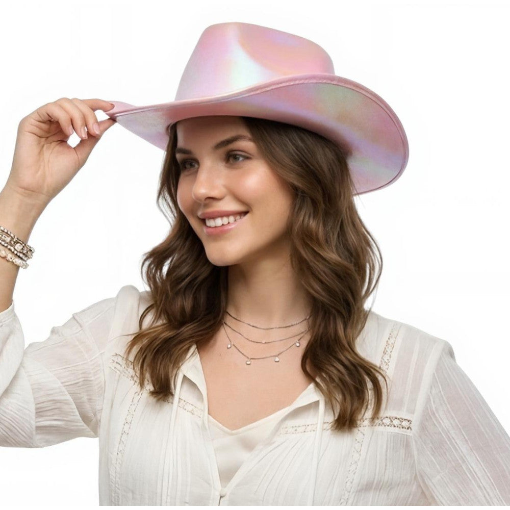 Pastel Pink Cowboy Hat in Manahawkin, NJ at Party Fair, shown from the front with its soft pink color and classic cowboy silhouette.