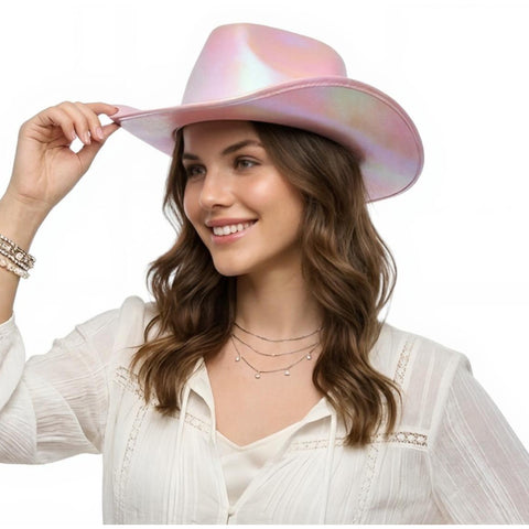 Pastel Pink Cowboy Hat in Manahawkin, NJ at Party Fair, shown from the front with its soft pink color and classic cowboy silhouette.