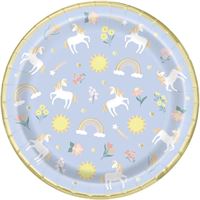 Dainty Unicorn Foil Stamped 9” Round Dinner Plates (8ct) – Elegant Kids’ Birthday Party Plates