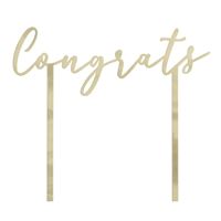 Gold Metallic Plastic “Congrats” Cake Topper – Elegant Graduation & Celebration Cake Pick