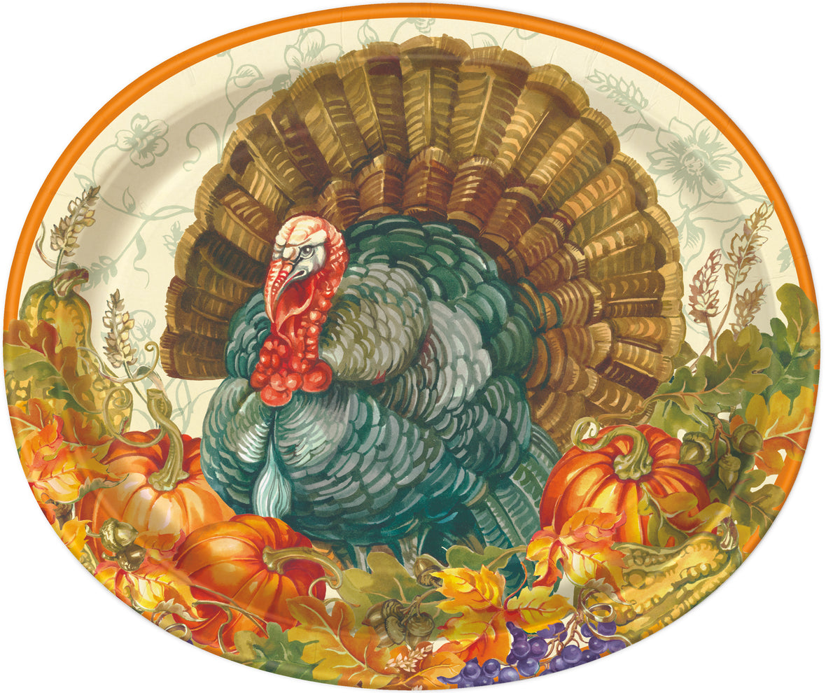 Traditional Thanksgiving Paper 10"x12" Oval Plates  8ct