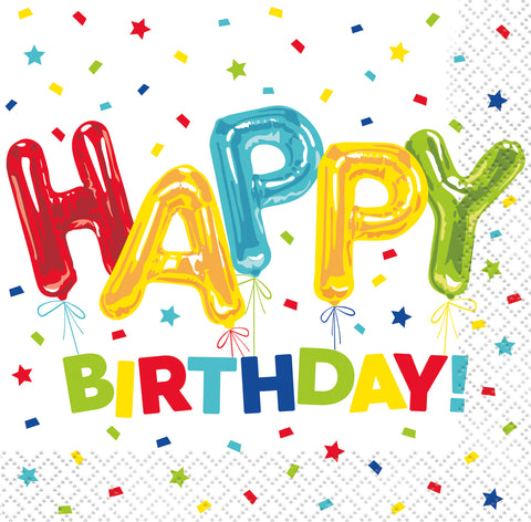 Happy Birthday Balloon Beverage Napkins - 16ct | Colorful Party Drink Napkins for Birthday Celebrations