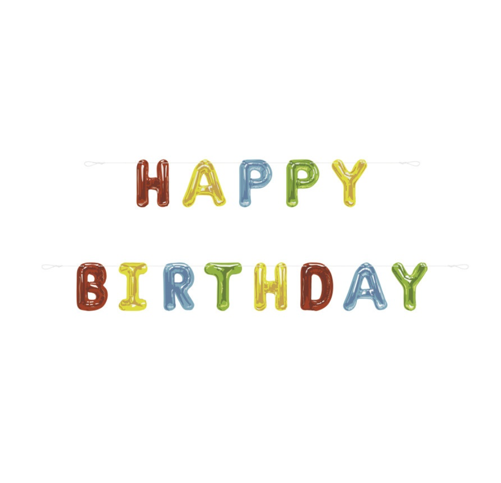 Happy Birthday balloon style letter banner 9 ft multicolor paper decoration Manahawkin NJ party supplies