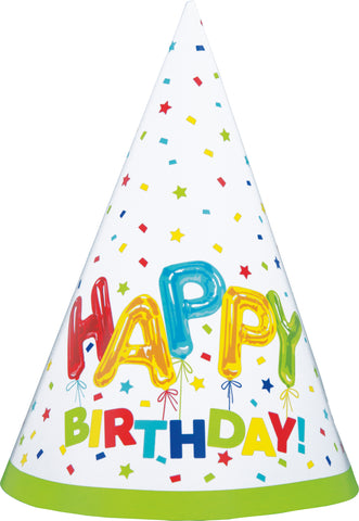 Happy Balloon Birthday Party Hats  8ct